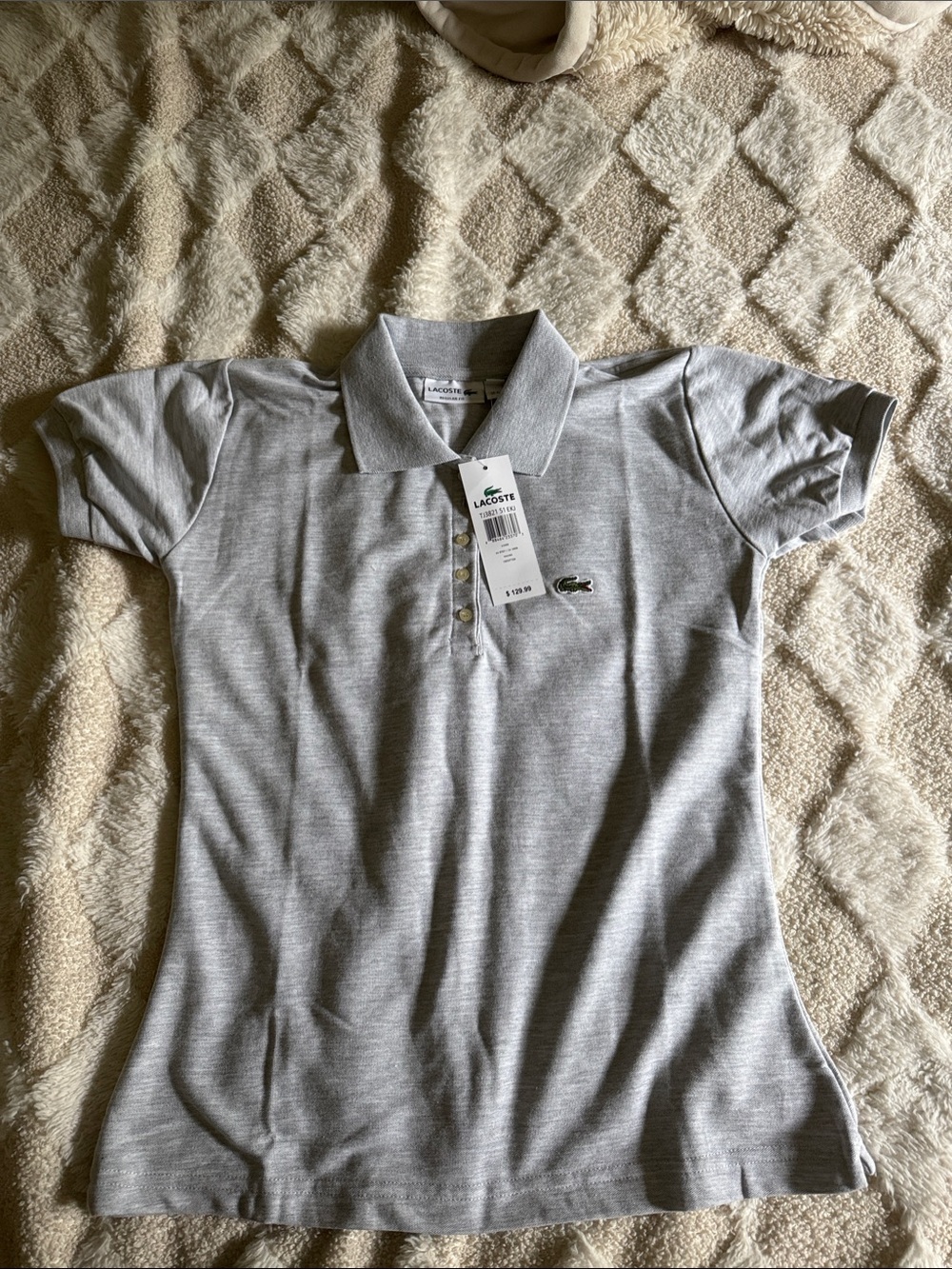 Lacoste women' 
Heather Gray Short Sleeve Polo with Crocodile Logo